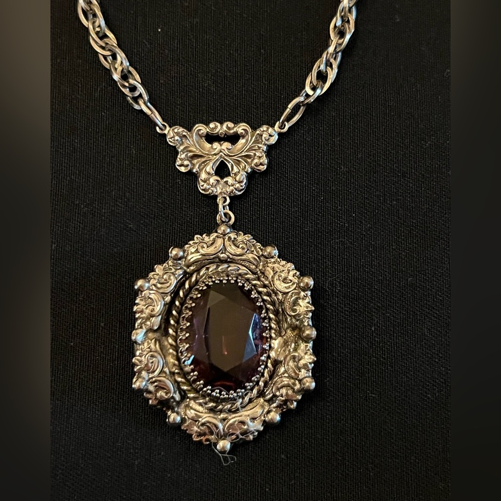 Vintage Silver and Amethyst Pendant Necklace